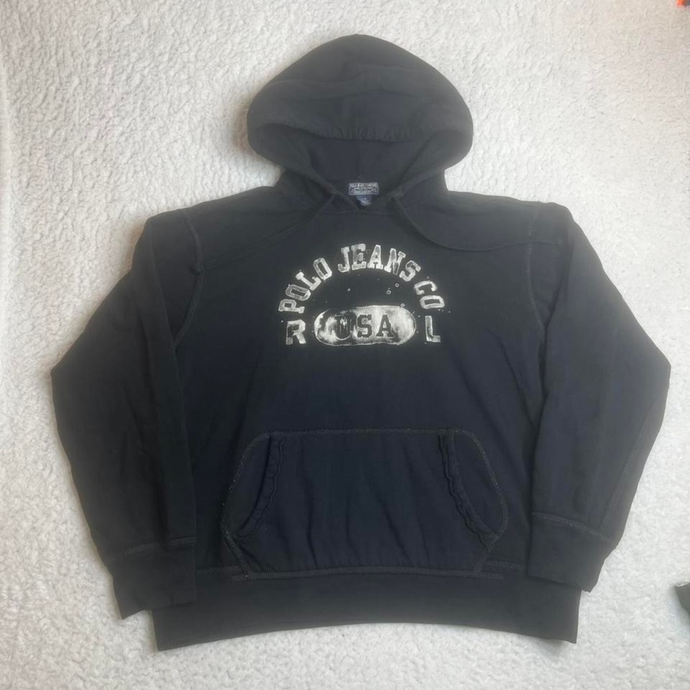 Vintage polo ralph Lauren jeans men's black‎ hoodie boxy Y2K skate L